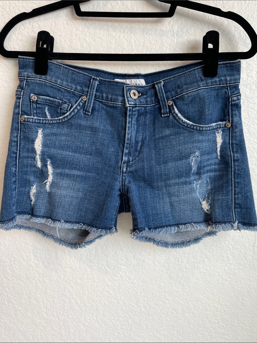 James Jeans Distressed Medium Blue Denim SHORTY Cutoff Shorts • 25